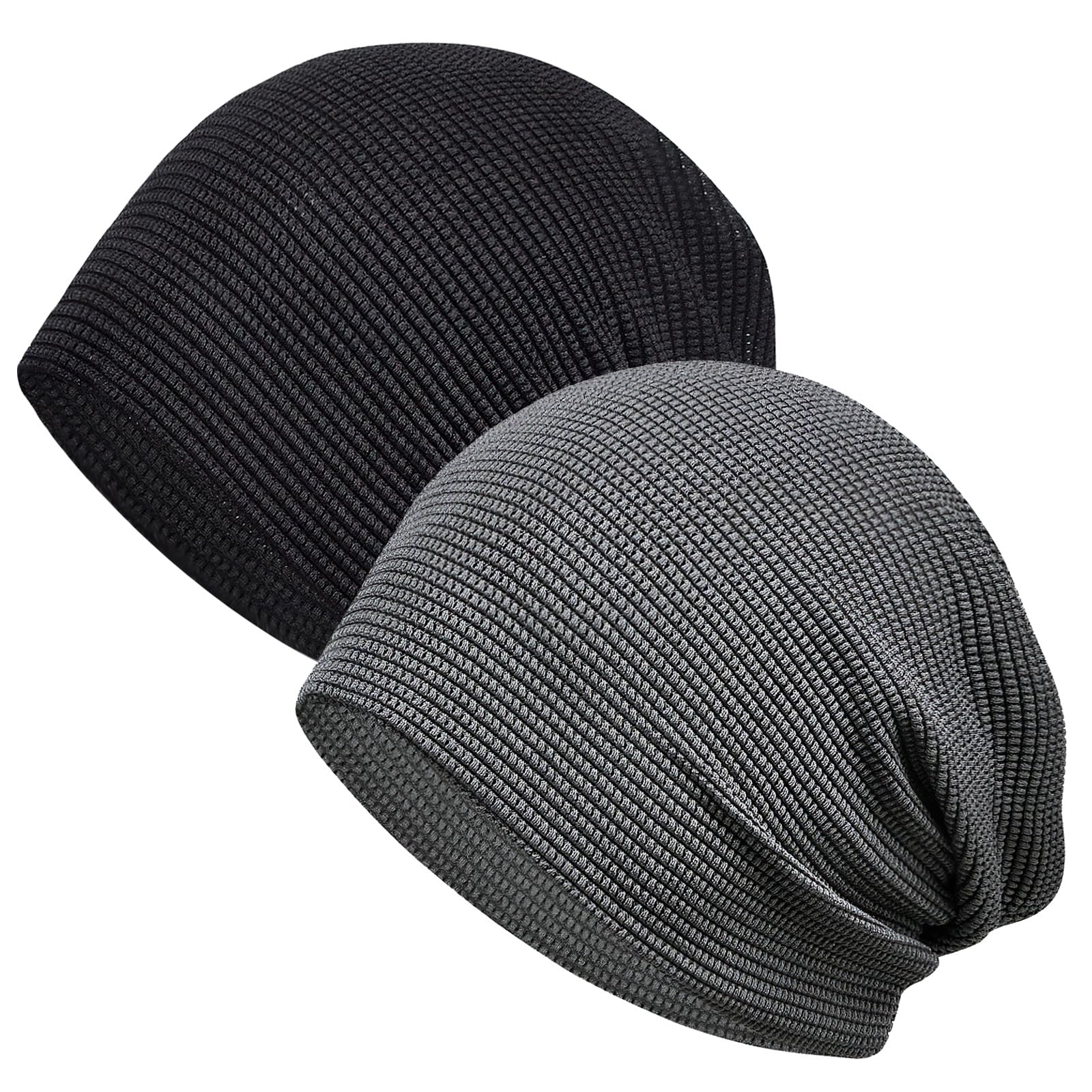 【送料無料】[SIVAN] ニット帽 メンズ レディース 春夏秋用 【ひんやり冷肌触感・軽くてさわやかな素材・締め付け感ゼロ】 【通気・速乾性・吸湿性】 ニット帽子 抗菌防臭 肌に優しい 小顔効果 薄手 大きい 男女兼用 色：ブラック+濃いグレー、サイズ：Free Size