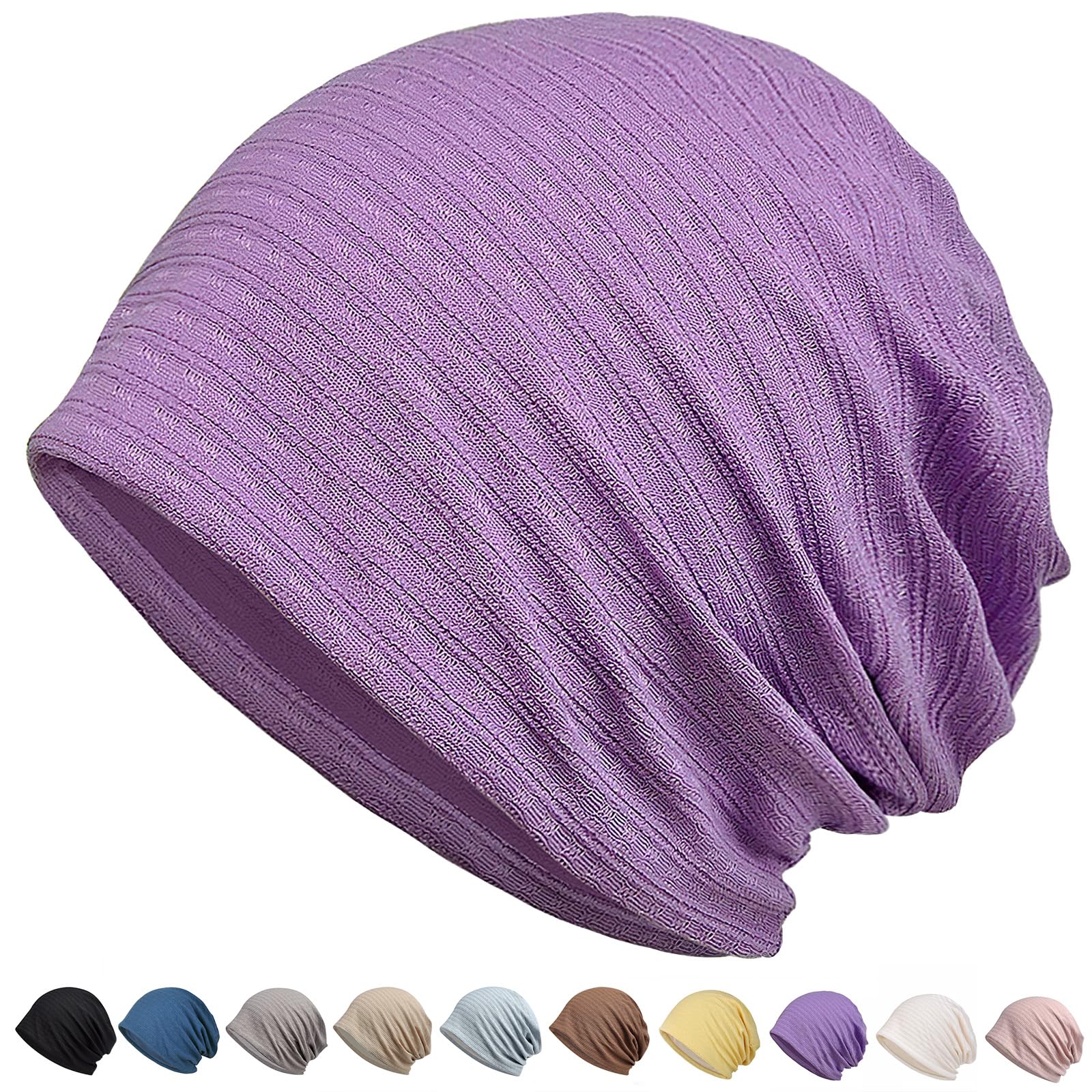 【送料無料】[SIVAN] ニット帽 メンズ レディース 春夏秋用 【ひんやり冷肌触感・軽くてさわやかな素材・締め付け感ゼロ】 【通気・速乾性・吸湿性】 ニット帽子 抗菌防臭 肌に優しい 小顔効果 薄手 大きい 男女兼用 色：パープル、サイズ：Free Size