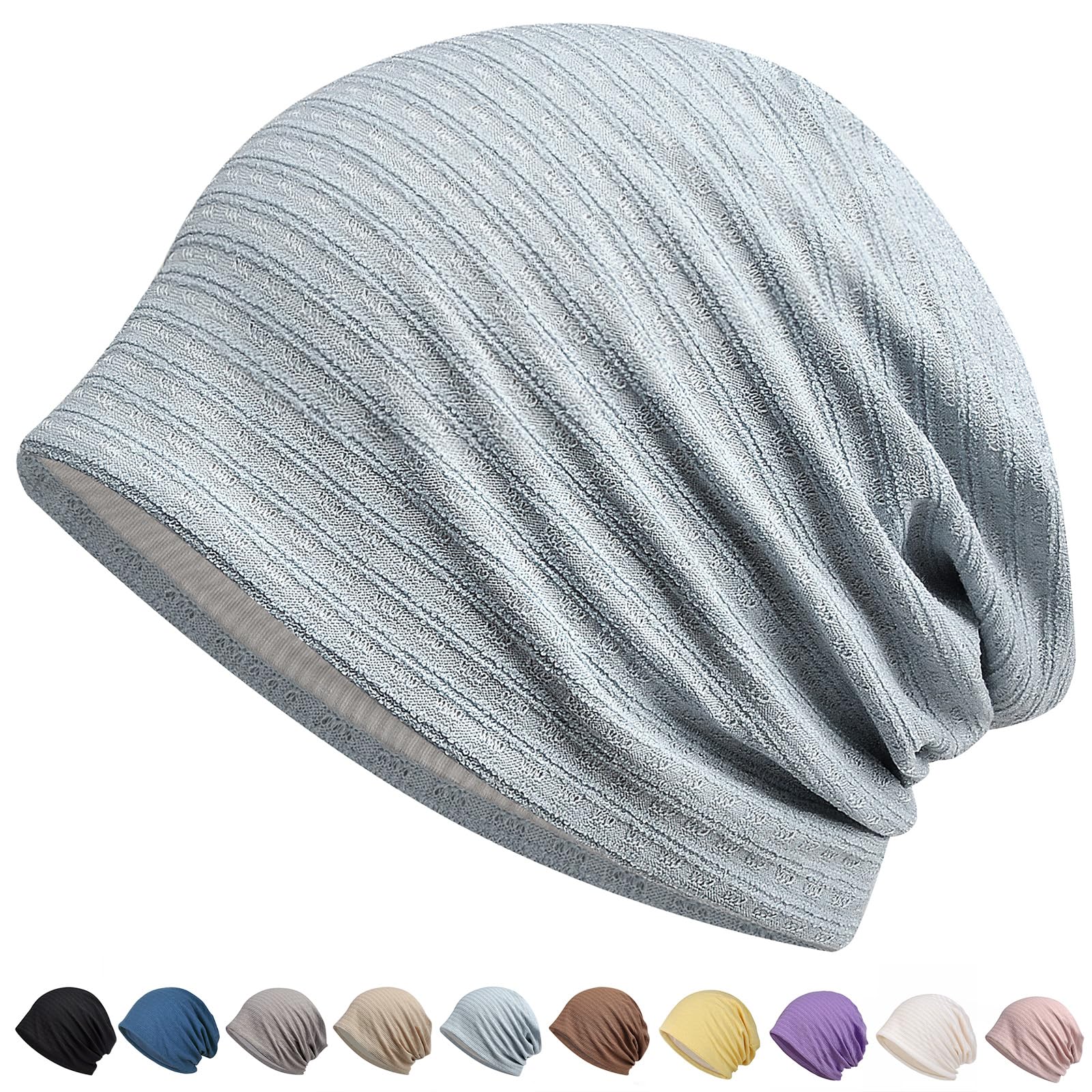 【送料無料】[SIVAN] ニット帽 メンズ レディース 春夏秋用 【ひんやり冷肌触感・軽くてさわやかな素材・締め付け感ゼロ】 【通気・速乾性・吸湿性】 ニット帽子 抗菌防臭 肌に優しい 小顔効果 薄手 大きい 男女兼用 色：ライトブルー、サイズ：Free Size