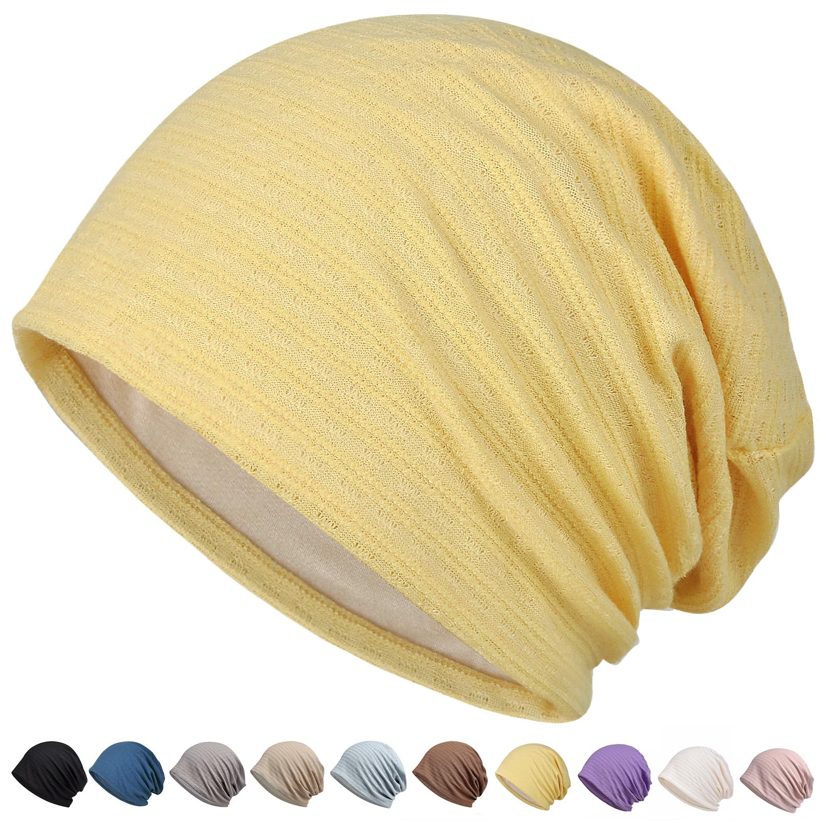 【送料無料】[SIVAN] ニット帽 メンズ レディース 春夏秋用 【ひんやり冷肌触感・軽くてさわやかな素材・締め付け感ゼロ】 【通気・速乾性・吸湿性】 ニット帽子 抗菌防臭 肌に優しい 小顔効果 薄手 大きい 男女兼用 色：イエロー、サイズ：Free Size