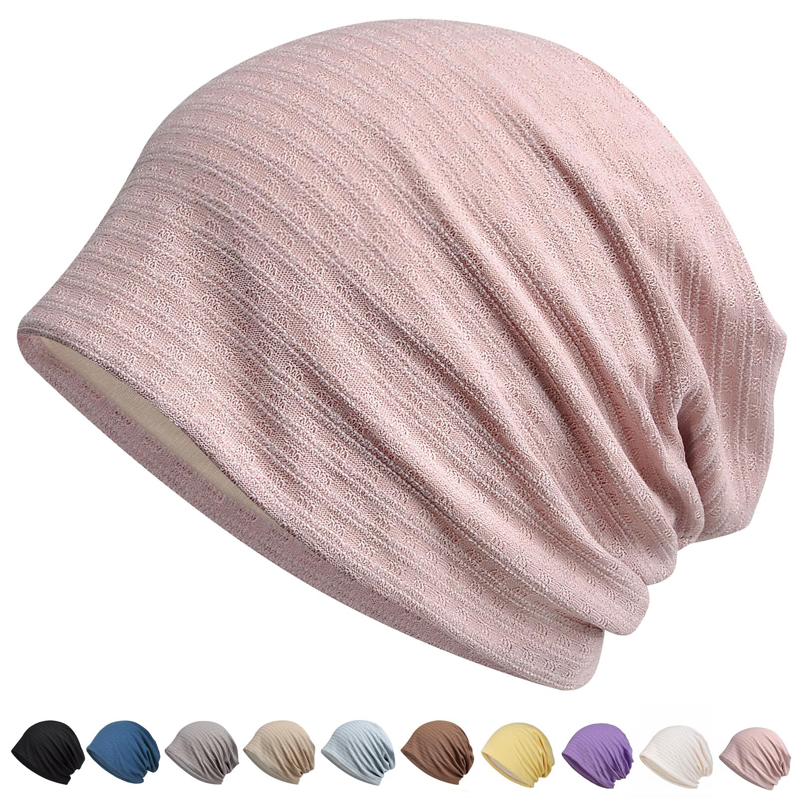 【送料無料】[SIVAN] ニット帽 メンズ レディース 春夏秋用 【ひんやり冷肌触感・軽くてさわやかな素材・締め付け感ゼロ】 【通気・速乾性・吸湿性】 ニット帽子 抗菌防臭 肌に優しい 小顔効果 薄手 大きい 男女兼用 色：ピンク、サイズ：Free Size