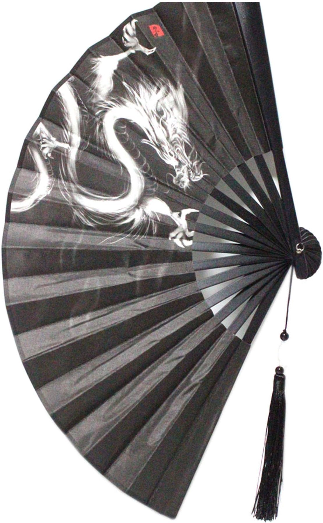 【送料無料】[ベルクート] ドラゴン 扇子 タイガー いかつい 風水 青龍 白虎 四神獣 軽量 色：ブラック龍、サイズ：F