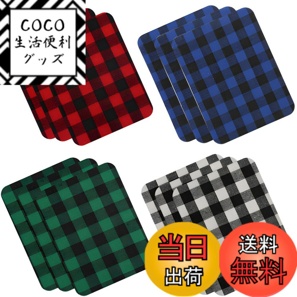 【送料無料】fogman ダウンジャケット 補修 アイロンパッチ アップリケ 補修布 ワッペン 12枚セット 色：12.4x9.4cm チェック