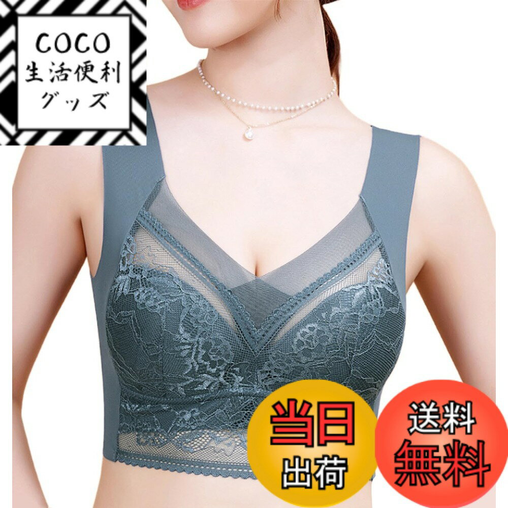 【送料無料】[newsight] L-6L ブラジャー 脇高 ナイトブラ 昼間兼用 小さく見せるブラ 夜用ブラ 大きいサイズ ノンワイヤー 人気 レース 色：ブルー、サイズ：L