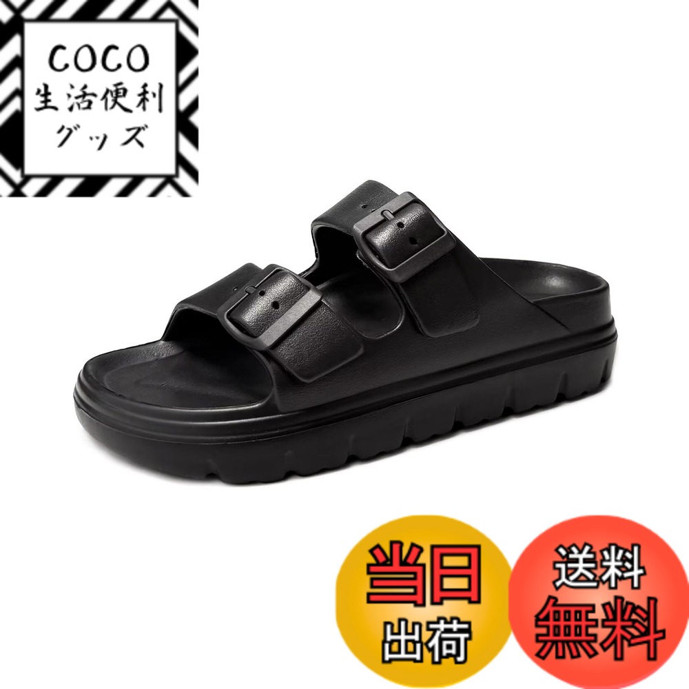 【送料無料】[kamafy] サンダル 厚底 バックルサンダル、 おしゃれ オフィスサンダル レディース、アーチサポート夏用サンダル メンズ、スリッパ 室内 EVA 23.0~27.0cm 色：ブラック、サイズ：23.0 cm