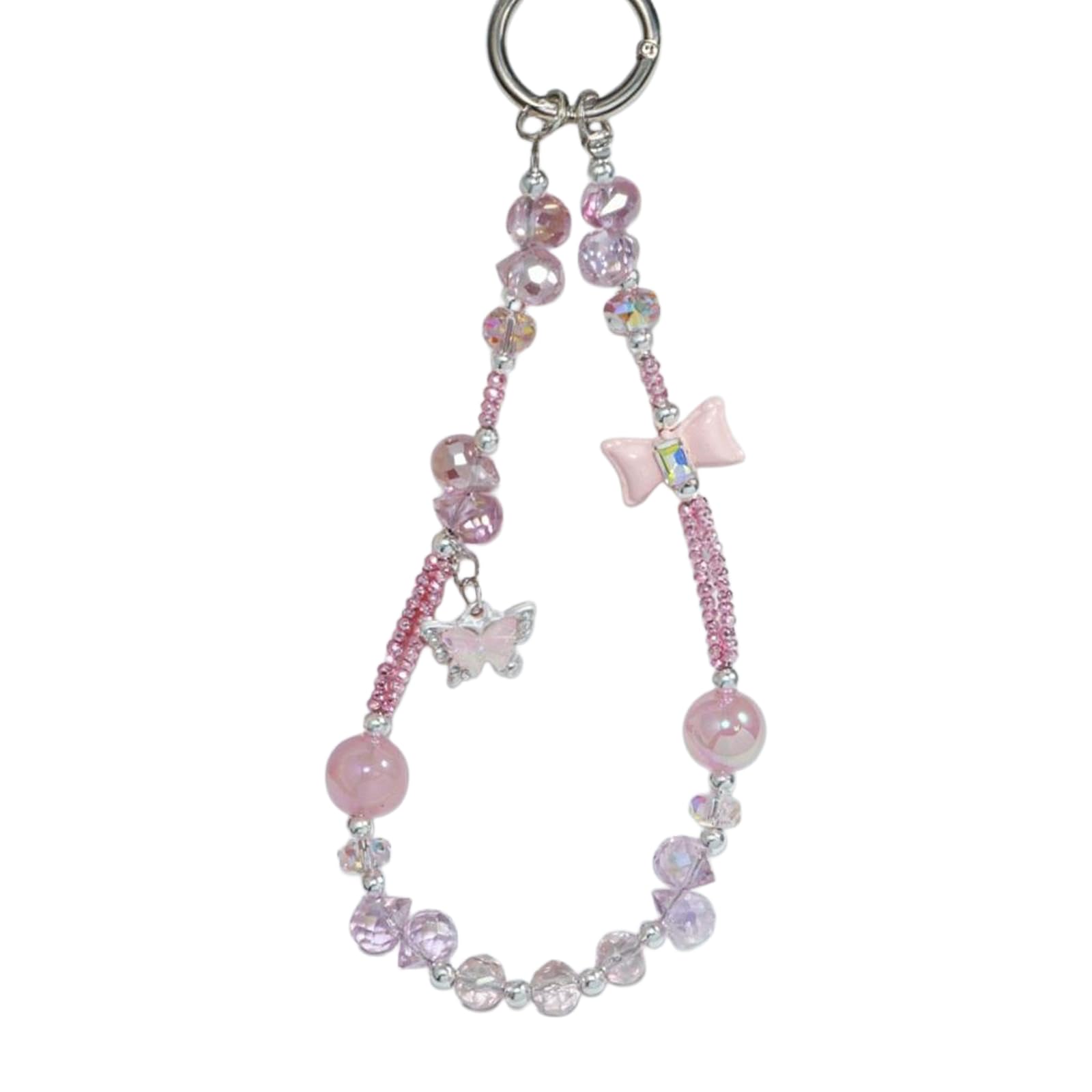 【送料無料】[CSILOVEE] スマホ ストラップ 手首 携帯ストラップ 手首 パールチェーン 腕掛けラインストーン ビーズ ショルダー 蝶 蝶結び 可愛い おしゃれ 全スマホ対応 タグ1枚付き 忘れ物防止 紛失落下防止 色：ピンク、サイズ：標準