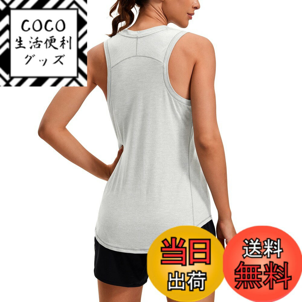 【送料無料】[CRZ YOGA] タンクトップ スポーツウェア トップス レディース ノースリーブ ハイネック レーサーバック 吸湿 速乾 軽量 スポーツ ランニング ヨガ 色：シルバーミスト、サイズ：XL Regular