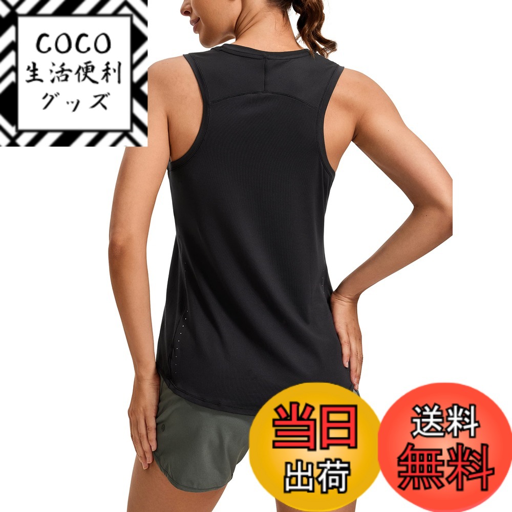 【送料無料】[CRZ YOGA] タンクトップ スポーツウェア トップス レディース ノースリーブ ハイネック レーサーバック 吸湿 速乾 軽量 スポーツ ランニング ヨガ 色：ブラック、サイズ：XL Regular