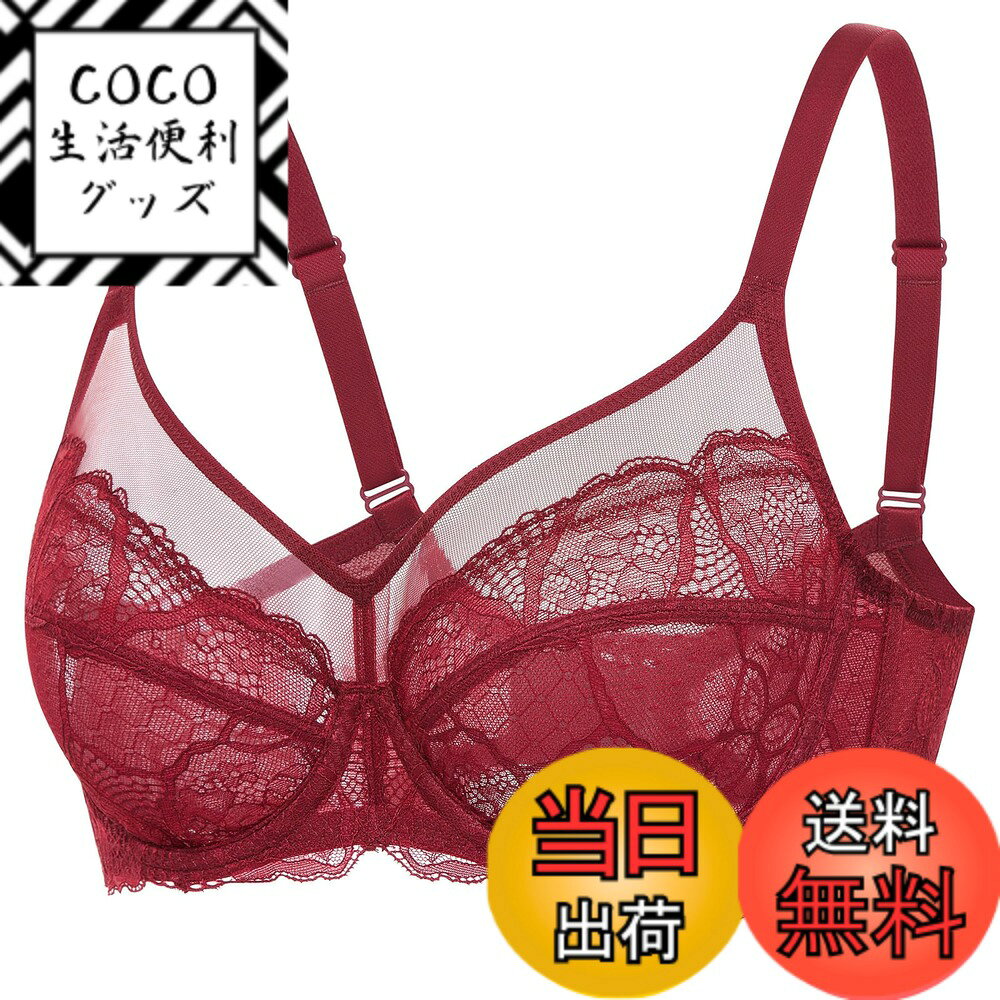 【送料無料】[DOBREVA] ブラジャー 大きいサイズ レディース レース シースルー セクシー ワイヤー入り パッドなし 小さく見せる 色：チャイニーズレッド、サイズ：E75