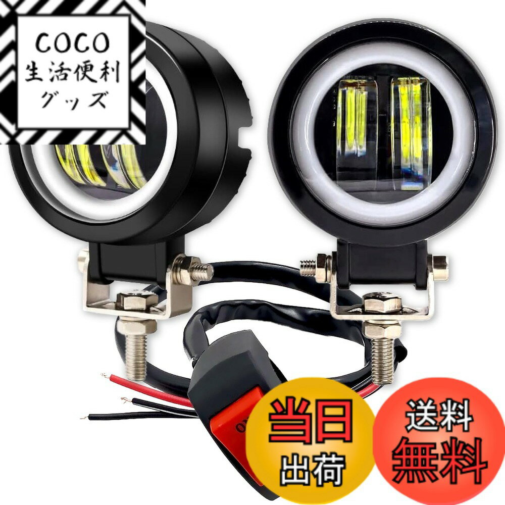 【送料無料】PIENSE フォグランプ バイク LED 汎用 イカリング 20W 丸型 防水 IP65 12V/24V 2個 スイッチ/ステー付き 色：ブラック