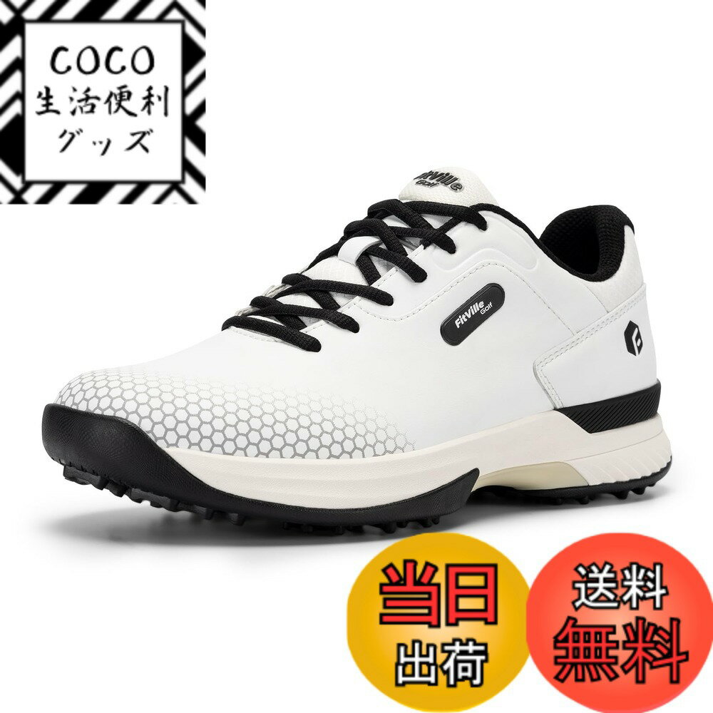 【送料無料】[FitVille] 幅広 ゴルフシューズ メンズ 2E 4E ゴルフ用 スニーカー スパイク 軽量 色：ブラック、サイズ：30.5 cm 2E