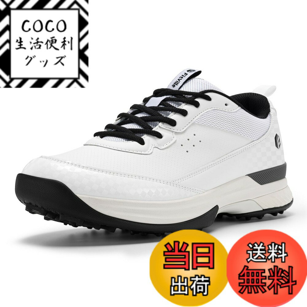 【送料無料】[FitVille] 幅広 ゴルフシューズ メンズ 2E 4E プロゴルフ靴 ソフトスパイク付き 軽量 防..