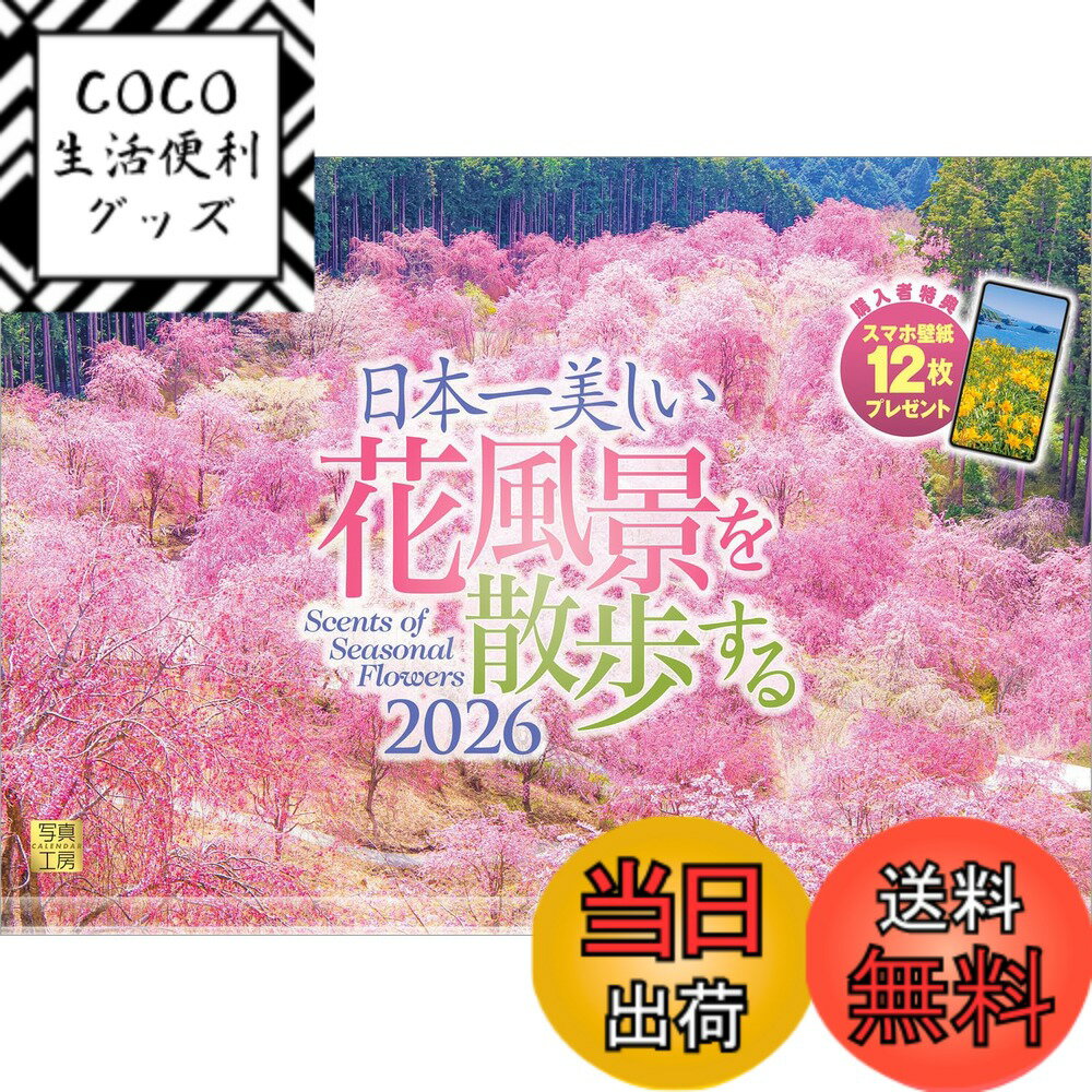 【送料無料】写真工房カレンダー | 日本一美しい花風景を散歩する 2026 カレンダー 壁掛け 風景 【透明ホルダー付 300x420】スマホ壁紙12枚付 色：カラー