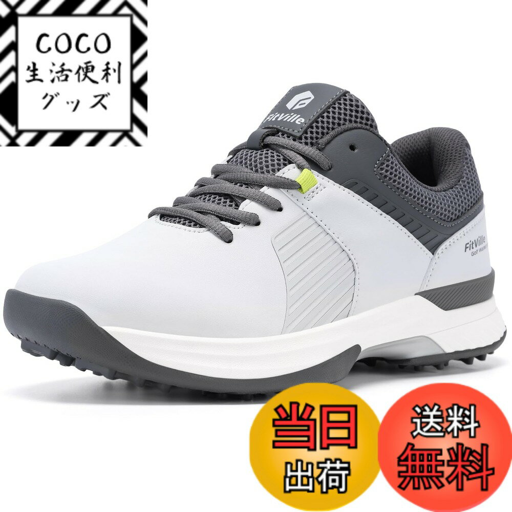 【送料無料】[FitVille] 幅広 ゴルフシューズ メンズ 2E 4E スパイク ゴルフ靴 軽量 撥水 甲高 初心者 ..