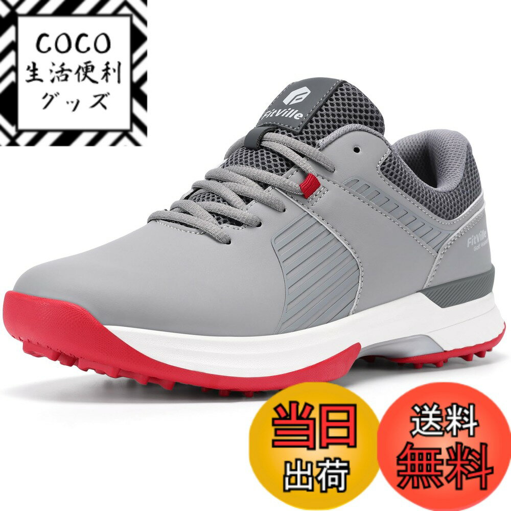 【送料無料】[FitVille] 幅広 ゴルフシューズ メンズ 2E 4E スパイク ゴルフ靴 軽量 撥水 甲高 初心者 ..