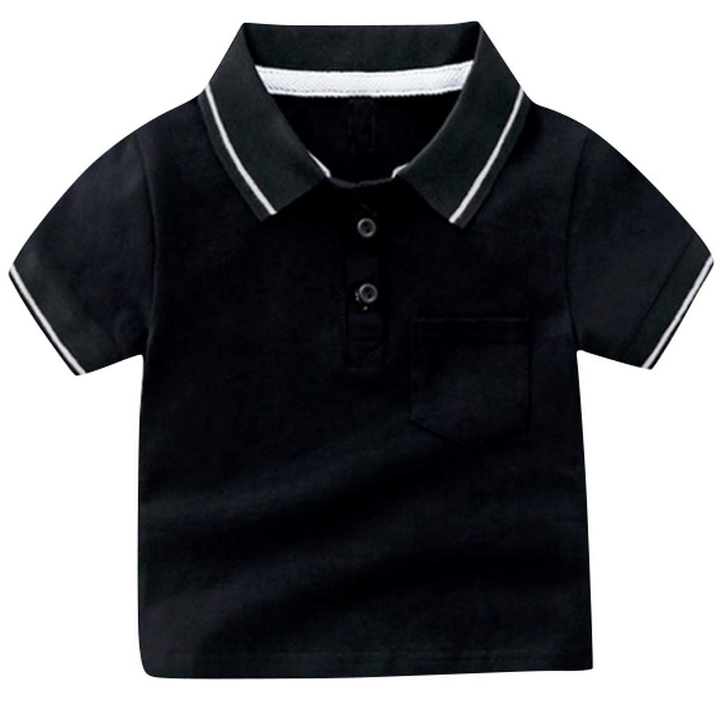 【送料無料】 キッズ シャツ 男の子 半袖 襟付き ポロシャツ 子供 ボーイズ Tシャツ スクール トップス 春夏服 ベビー ポケット付 通園通学 色：ブラック、サイズ：130