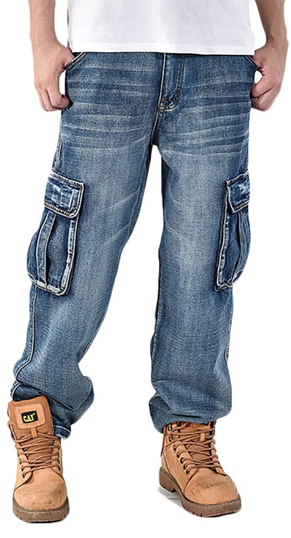 【送料無料】[Laquest] （ラクエスト） ゆったり デニム カーゴ パンツ フラップポケット メンズ 色：ブルー、サイズ：38