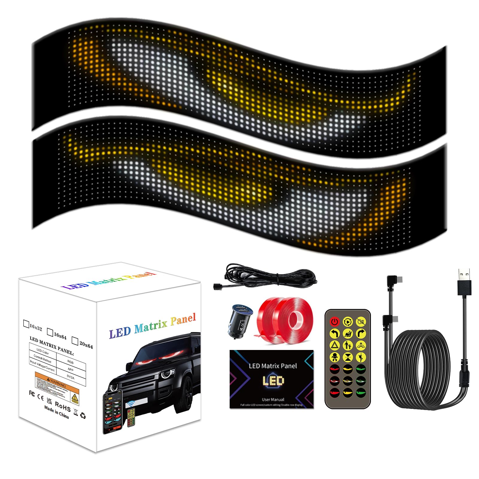 【送料無料】TATACLEA デビルアイ 車用デビルアイライト 編集可能なパターンとテキスト LED 電光掲示板..