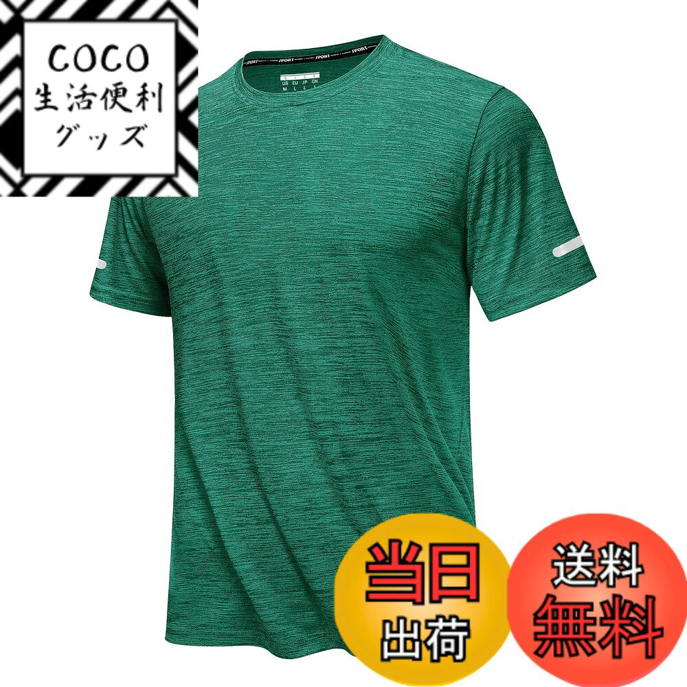【送料無料】[MAGCOMSEN] Tシャツ メンズ 吸汗速乾 ストレッチ 半袖 通気 薄手 トレーニングウェア ドライ ジムウェア フィット トップス 無地 ゆったり スポーツ 大きいサイズ 夏服 色：グリーン、サイズ：3XL