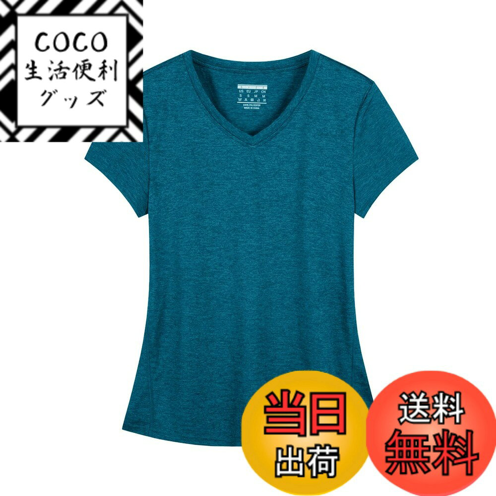 【送料無料】[KEFITEVD] tシャツ レディース 半袖 吸汗速乾 スポーツウェア vネック ゆったり ドライtシャツ 涼しい トレーニング テニス ヨガウェア トップス 無地 夏服 色：ピーコックブルー、サイズ：L