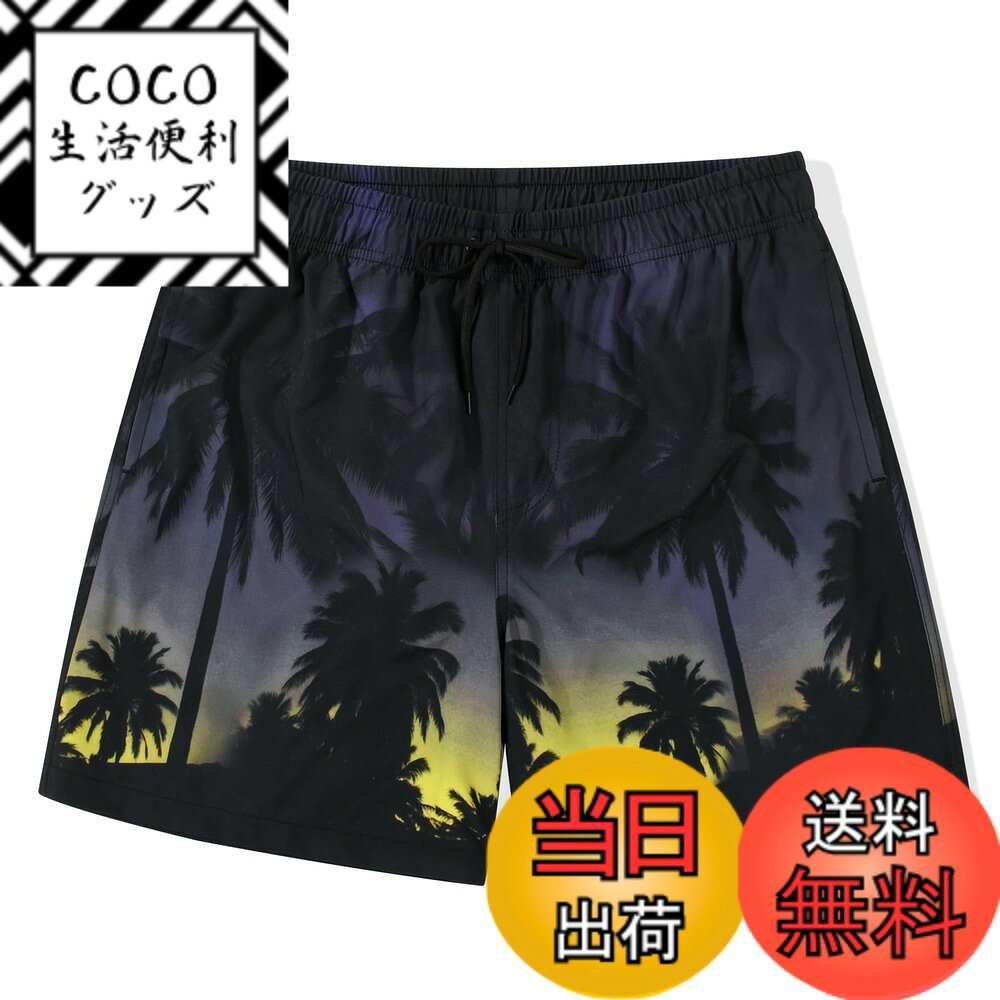 【送料無料】[SUNDAY ROSE] 水着 メンズ サーフパンツ 海水パンツ ボードショーツ スイムウェア 水陸両用 速乾 ビーチパンツ 男性用 プール 大きいサイズ 速乾 ショートパンツ 部屋着 夏 色：ココヤシの日暮れ（黄）、サイズ：S