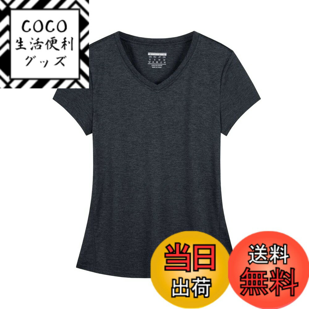 【送料無料】[KEFITEVD] tシャツ レディース 半袖 吸汗速乾 スポーツウェア vネック ゆったり ドライtシャツ 涼しい トレーニング テニス ヨガウェア トップス 無地 夏服 色：ブラック、サイズ：M