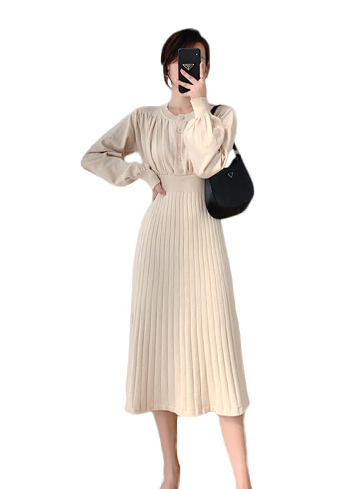 【送料無料】[Vilaria] ニットワンピース レディース ワンピース 長袖 ロングワンピース ニット 丸首 ..