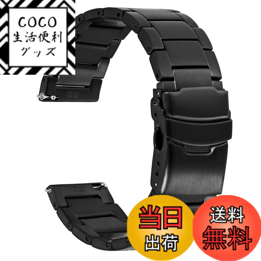 【送料無料】[WOCCI] 時計ベルト メタル 18mm 20mm 22mm 24mm 腕時計バンド メンズ 316L ステンレススチール 金属時計ブレスレット Quick Release 色：ブラック、サイズ：18mm