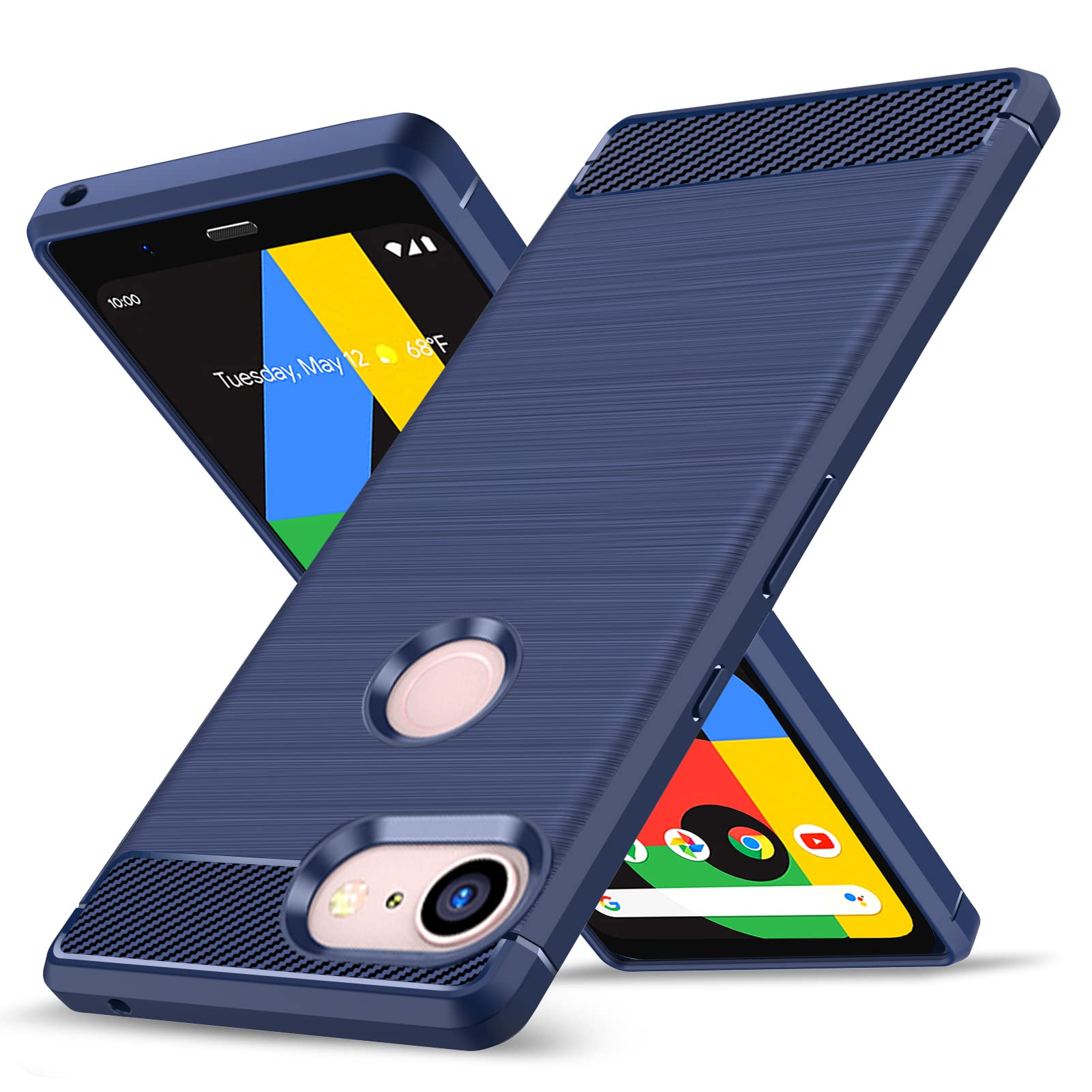 【送料無料】Google Pixel 3a 用ケース 耐衝撃 シリコン 炭素繊維 薄型 レンズ保護 指紋防止 衝撃吸収 散熱加工 軽量 ソフト 手触り良い 滑り止め 取り出し易い ワイヤレス充電対応 グーグル ピクセル3a 用スマートフォンケース KC 色：ブルー、サイズ：Google Pixel 3A