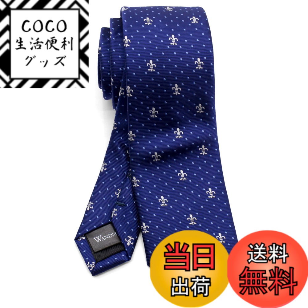 【送料無料】[WANDM] (ウァンダム) ナロータイ スキニータイ 細 ネクタイ 6cm 幅 洗濯 可能 柄物 色：フルール・ド・リス/ネイビー、サイズ：大剣先幅6cmx全長約146cm (ナロータイ)