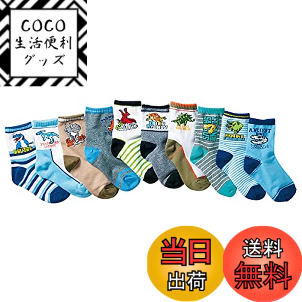 【送料無料】(コナミヤ) Konamiya 男の子乗り物デザインのびのびクルーソックス 10足組 色：恐竜C、サイズ：19.0-23.0 cm