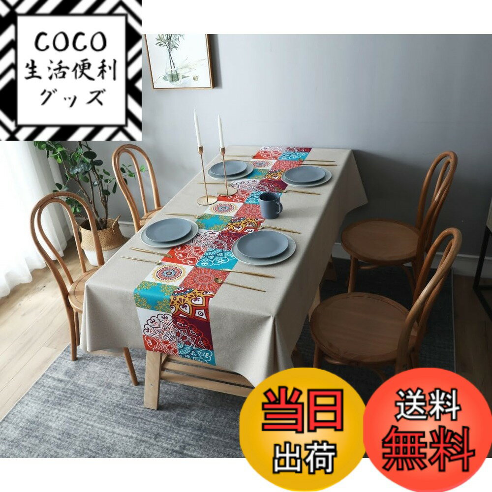【送料無料】KOUMAKI テーブルクロス ビニール テーブルカバー PVC製 長机用 撥水 おしゃれ 北欧 防水 防油 汚れ防止 耐久 耐熱 ずれにくい お手入れ簡単 長方形 家庭用 色：アジアン、サイズ：140 cm x 200 cm (長方形)