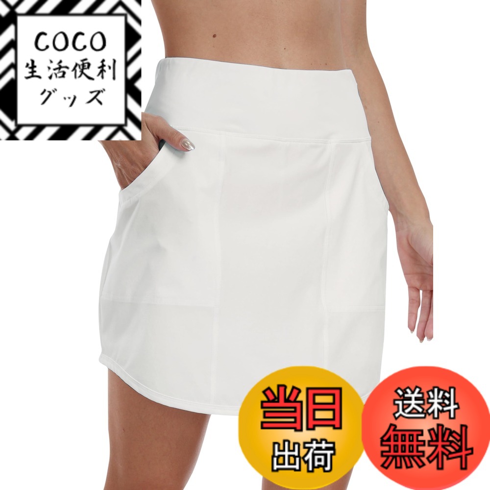 【送料無料】[YIRUIYA] ゴルフウェア スカート レディース スコート ゴルフ テニス インナーパンツ ポケット付き 軽量 通気性 吸汗速乾 スポーツ フィットネス トレーニング ランニング 色：ホワイト、サイズ：M
