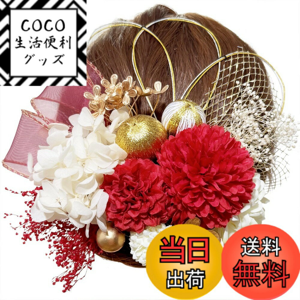 【送料無料】[ULITU] 髪飾り 成人式 ヘアーアクセサリー リボン 水引 ドライフラワー 紫陽花 ピンポンマム かすみ草 和玉 金箔 人気 和服 浴衣 着物 振袖 袴 花 成人式 卒業式 七五三 花火大会 祭り 夏祭り 結納 入学式 結婚式 発表会 色：レッド、サイズ：普通