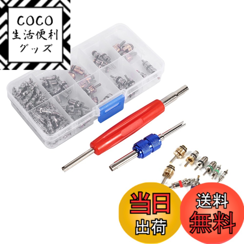 【送料無料】バルブコアキット カーエアコン バルブコア カーエアコンメンテナンス エアコンコンプレッサー サービスポート虫交換 自動車タイヤ エアバルブコア交換 A/C R134a/R12 タイヤメンテナンス 収納ケース付 100個