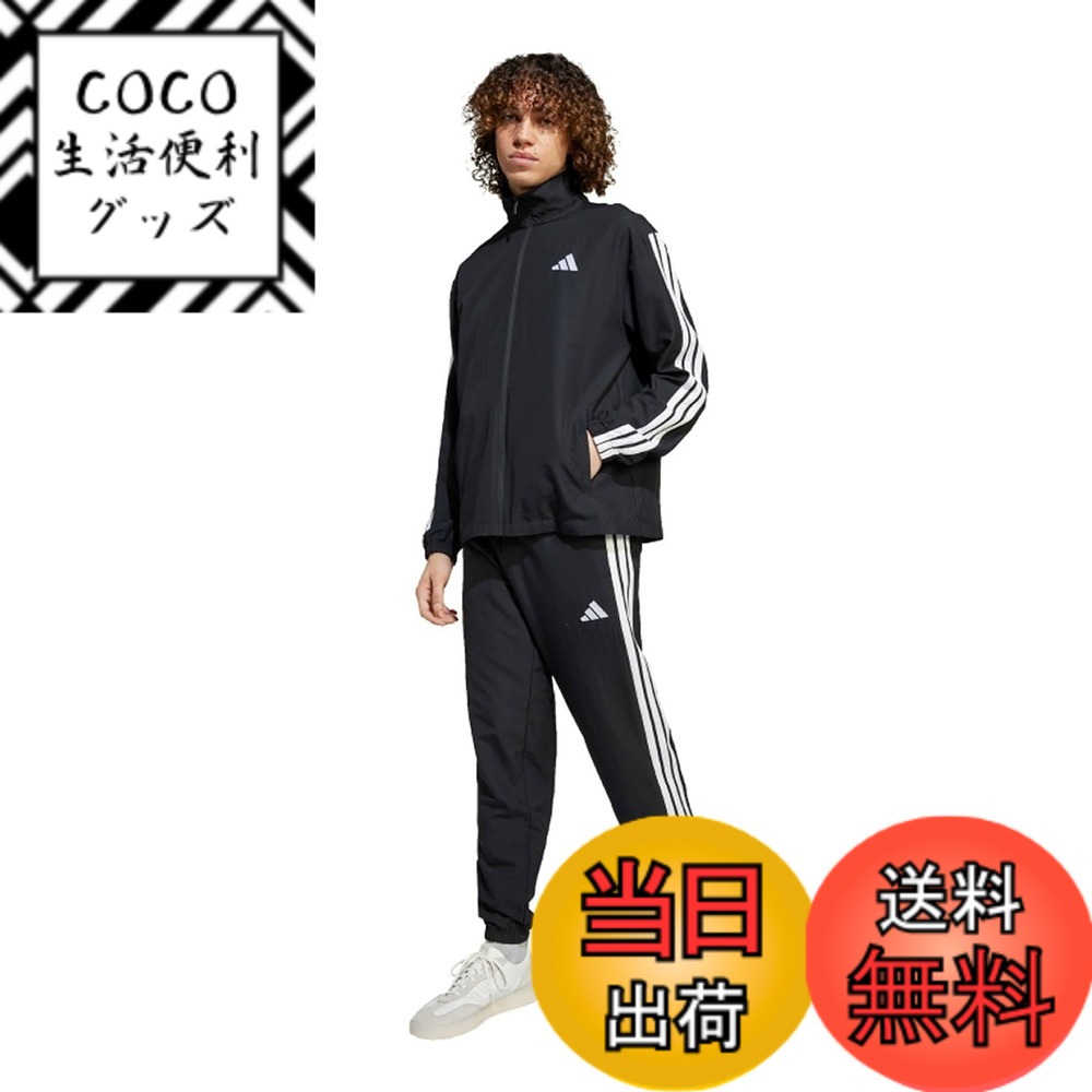 [무료 배송] [adidas] 저지 상하 세트 3 줄무늬 우븐 트럭 정장 남성 색상: 블랙 (JI8849), 크기: 2XL