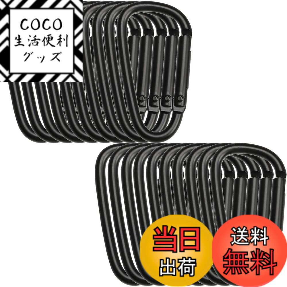 【送料無料】REIYAIBA アルミニウム合金製 Dリング カラビナ 20個セット 超軽量 複数用途 キャンプ ハイキング トレッキング 釣り アウトドア用フック 色：ブラック、サイズ：L