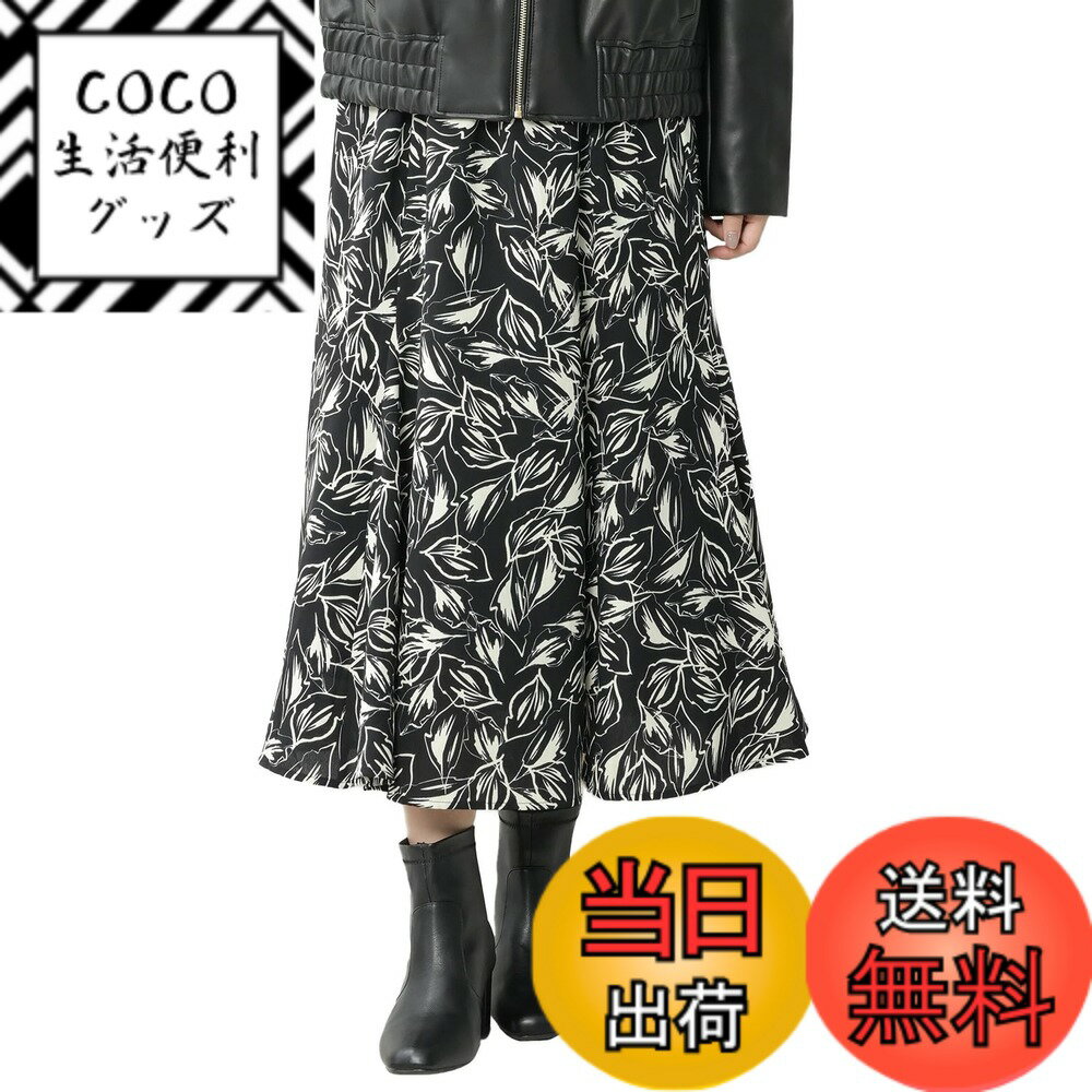 【送料無料】[JANJAM] 大きいサイズ レディース マーメイドスカート ロング丈 リゾート柄 ウエストゴム ボトムス 色：ブラック、サイズ：5L