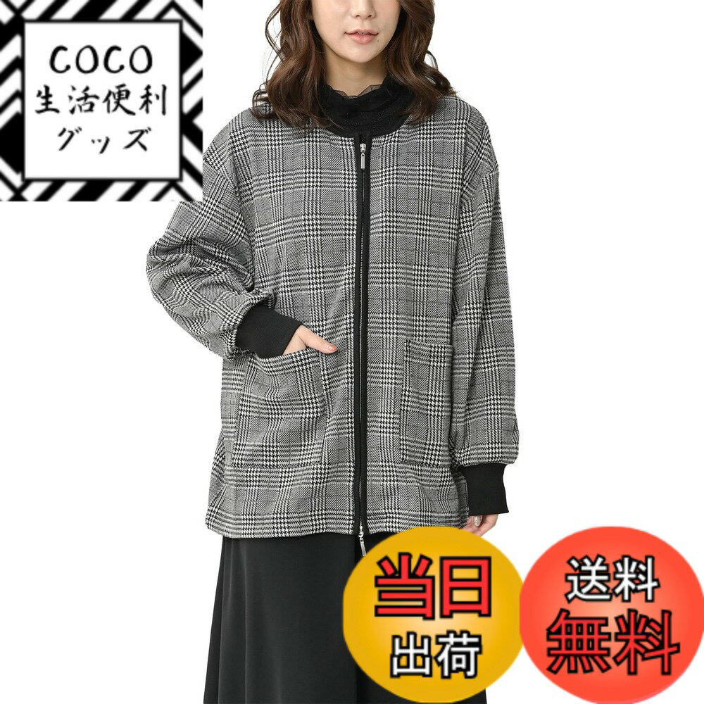 【送料無料】[JANJAM] 大きいサイズ レディース ブルゾン コーディガン 長袖 ジップアップ 千鳥格子柄 ..
