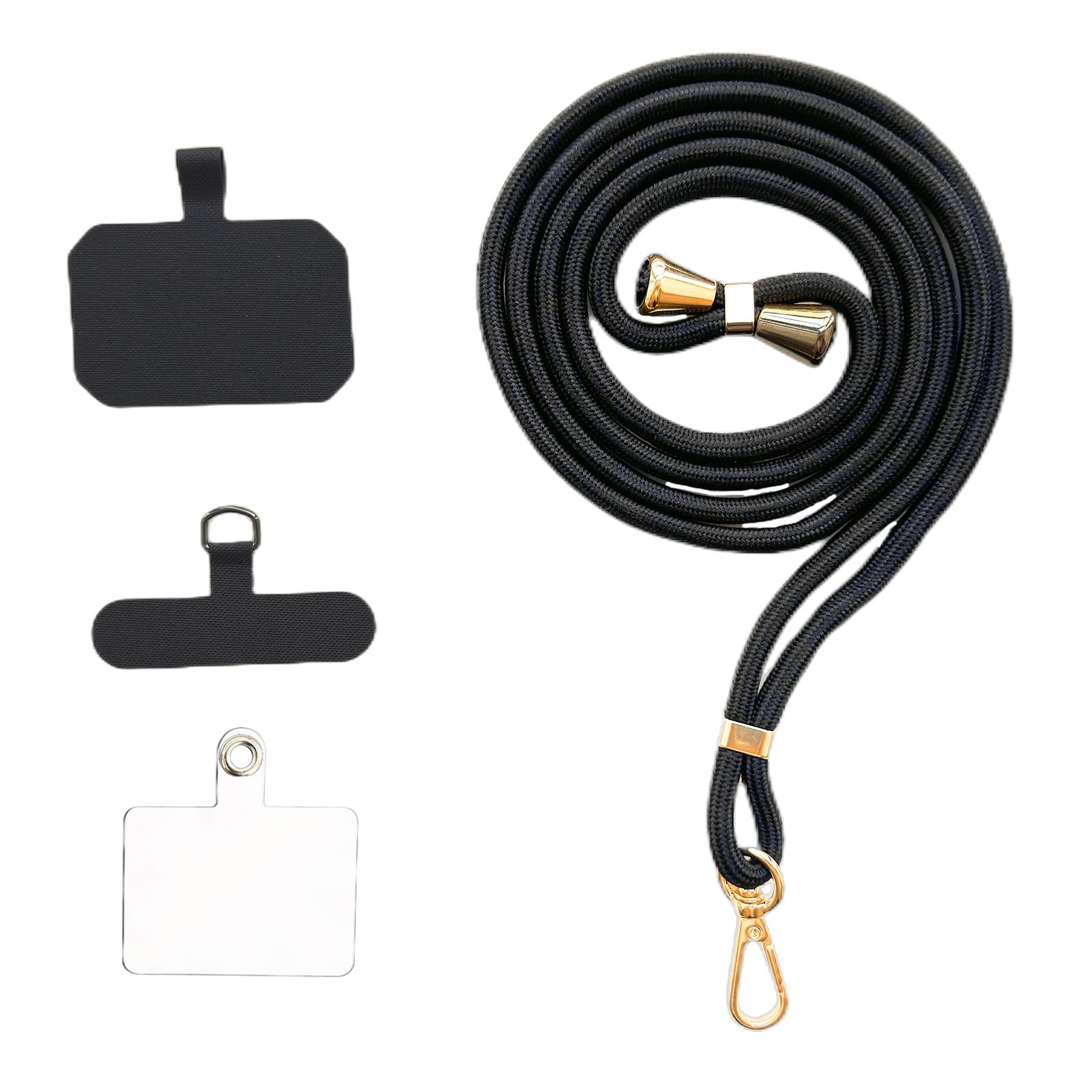 【送料無料】[VEVEN] スマホストラップ ネックストラップ ナイロン製 1本+3枚入 スマホ タグパッチ 携帯ストラップ 肩掛けストラップ 首掛け 斜め掛け 長さ調整可能 軽量 着脱簡単 紛失/落下防止 携帯/鍵/カメラに 全機種対応 (Black-golden)