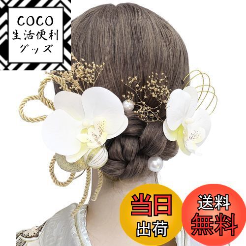 【送料無料】[JZOON] 成人式 髪飾り 胡蝶蘭 ドライフラワー ダリア コチョウラン あじさい 和玉 白 ホ..