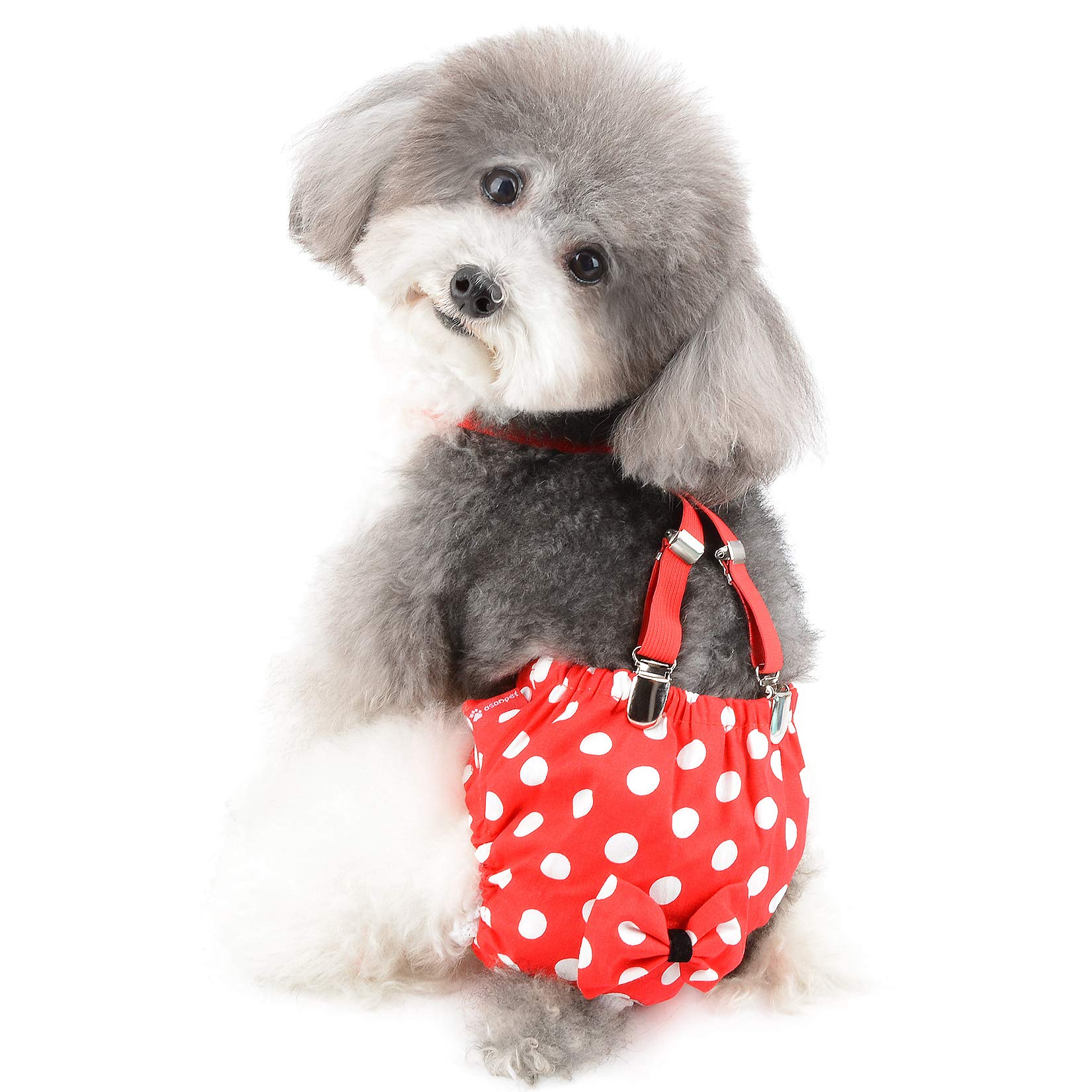 【送料無料】Ranphy 犬用 おむつ サスペンダー付き 子犬 猫 サニタリーパンツ 水玉 可愛い 雌犬/小型犬/超小型犬/老犬用 犬の発情期/介護用 おむつカバー 生理期 パンツ ペット マナーパンツ 女の子 犬服 感染を防ぐ 発情期用 色：レッド、サイズ：XL