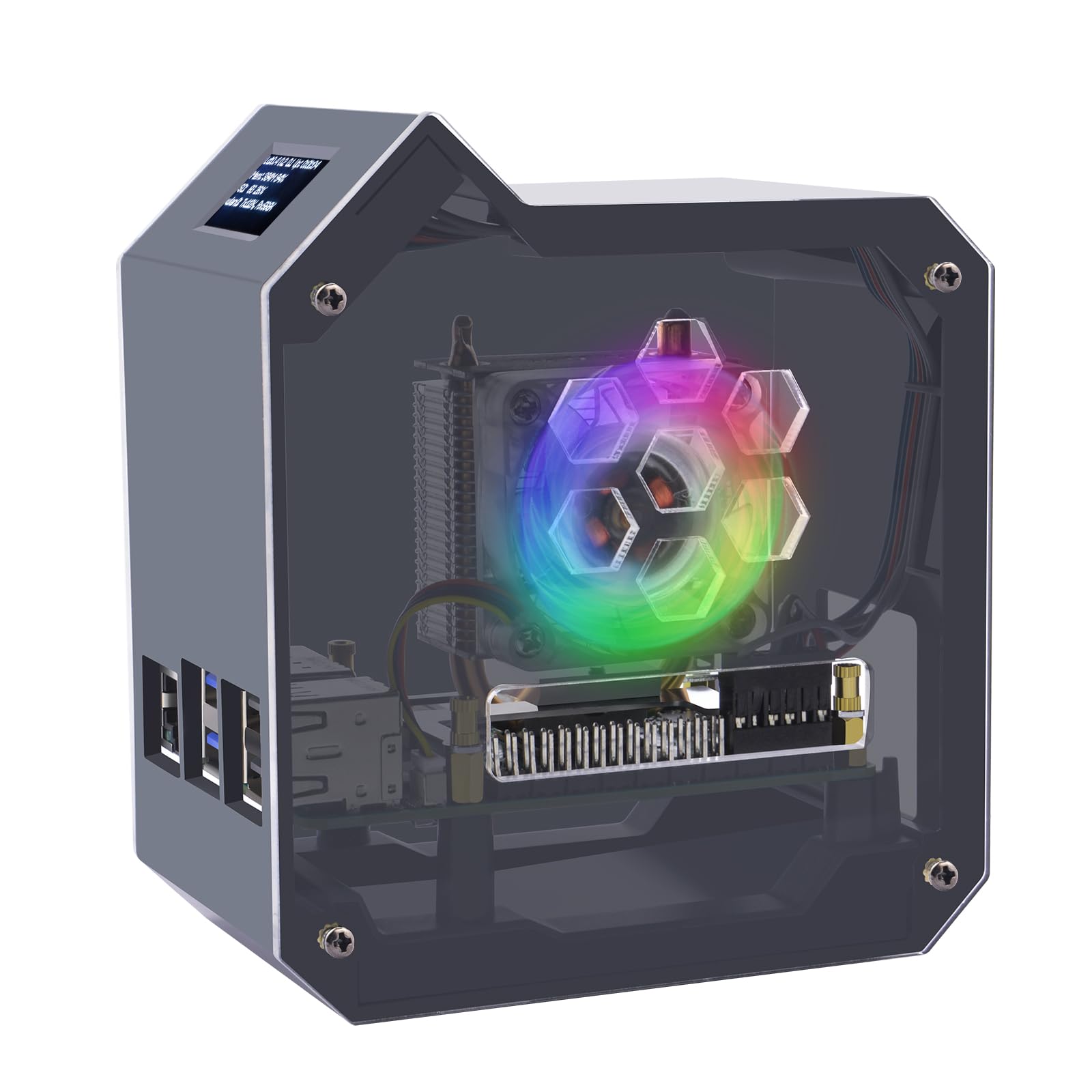 【送料無料】GeeekPi Raspberry Pi 5用ミニタワーキット、Ice Tower Coolerアクティブクーラー付きRaspberry Pi 5ケース、0.96インチOLEDモジュール、RGBファン、Raspberry Pi 5用GPIO 1対2拡張ボード1GB/2GB/4GB/8GB