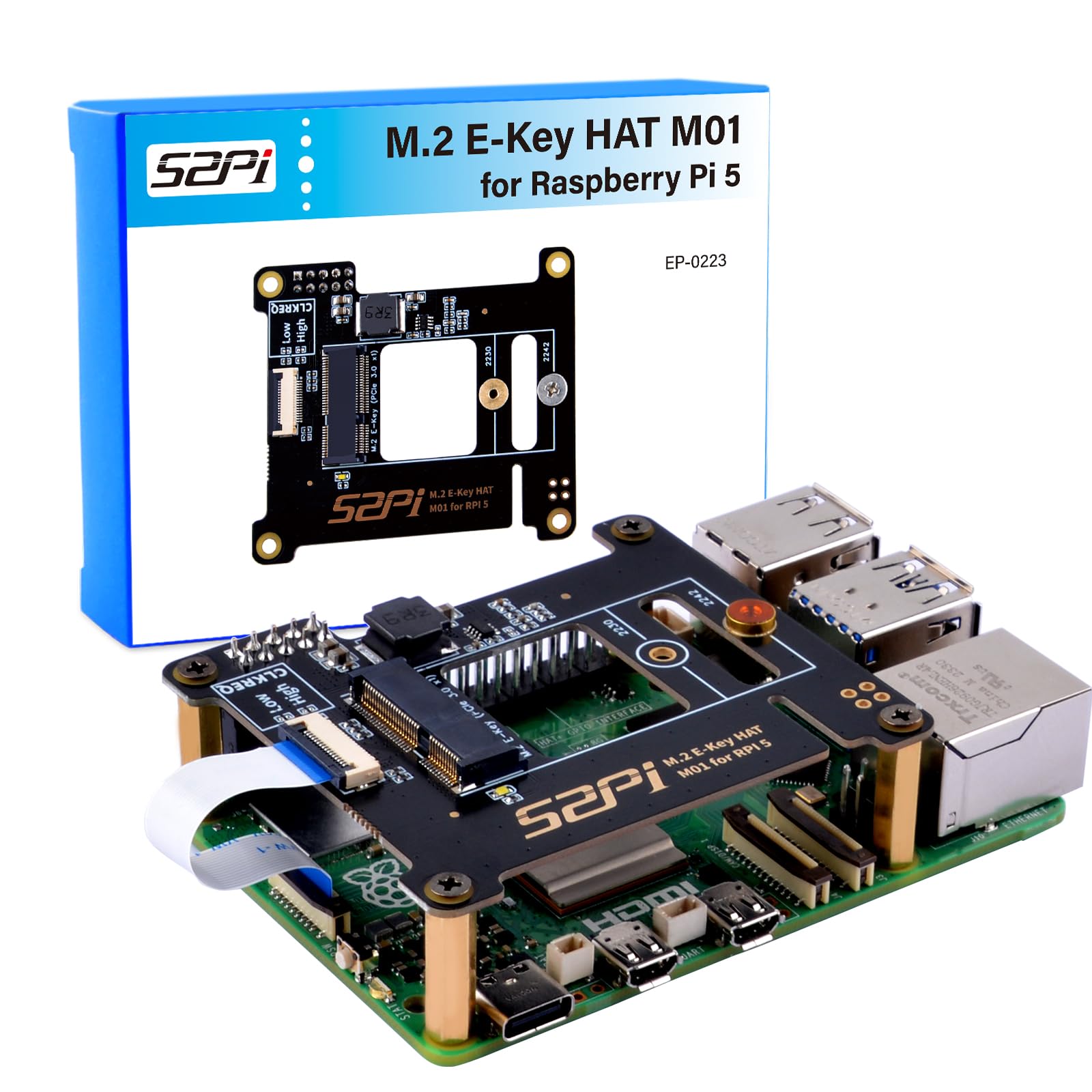 【送料無料】GeeekPi M01 PCIe M.2 E-Key NVMe SSD PCIe 周辺機器ボード、Raspberry Pi 5 用、サポート M.2 E-Key NVMe SSD 2230/2242