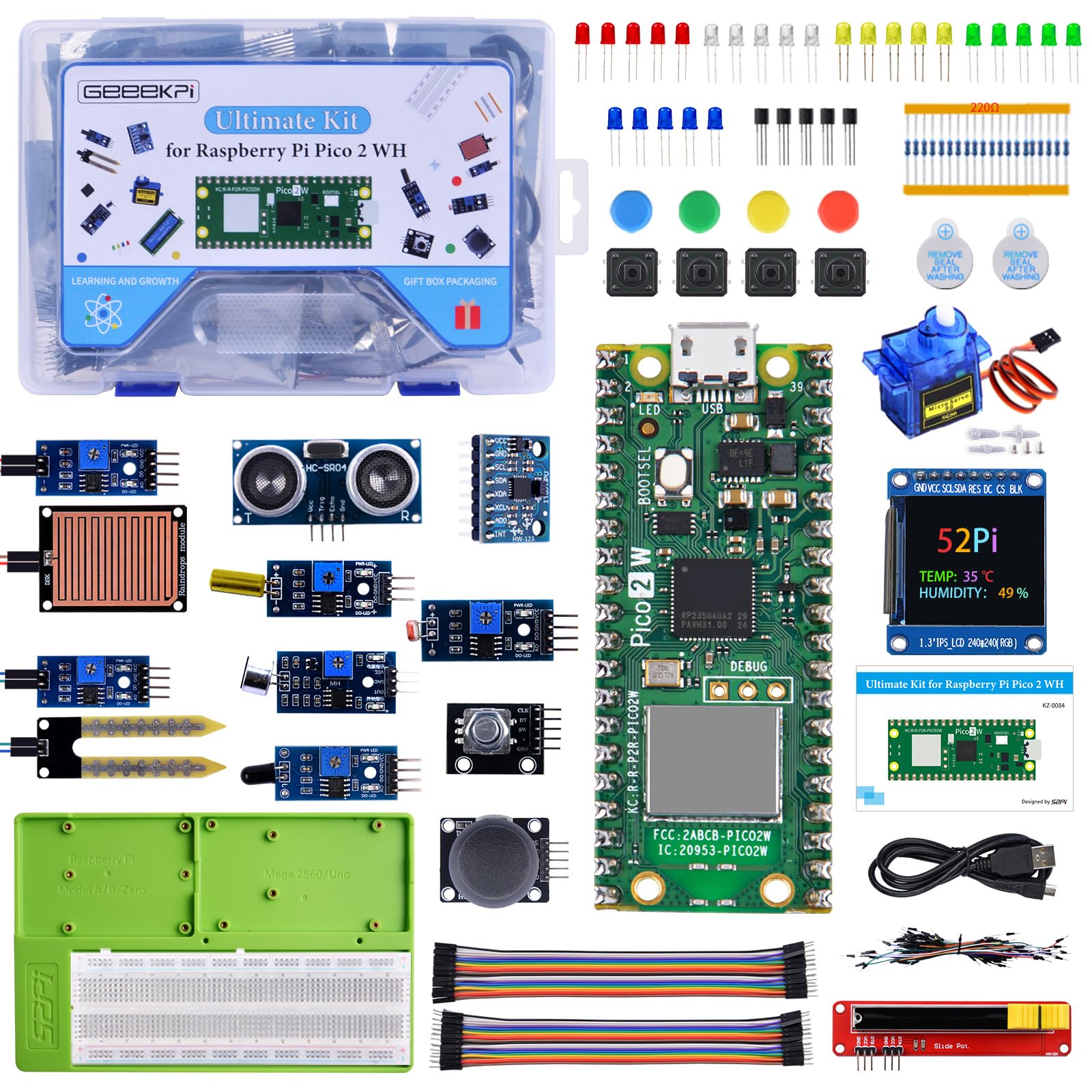 【送料無料】GeeekPi Ultimate Starter Kit for Pico 2W（付属）、デュアルArm Cortex-M33およびデュアルHazard3 RISC-Vマイクロコントローラ、詳細なチュートリアル、複数の記事とプロジェクト、Python C