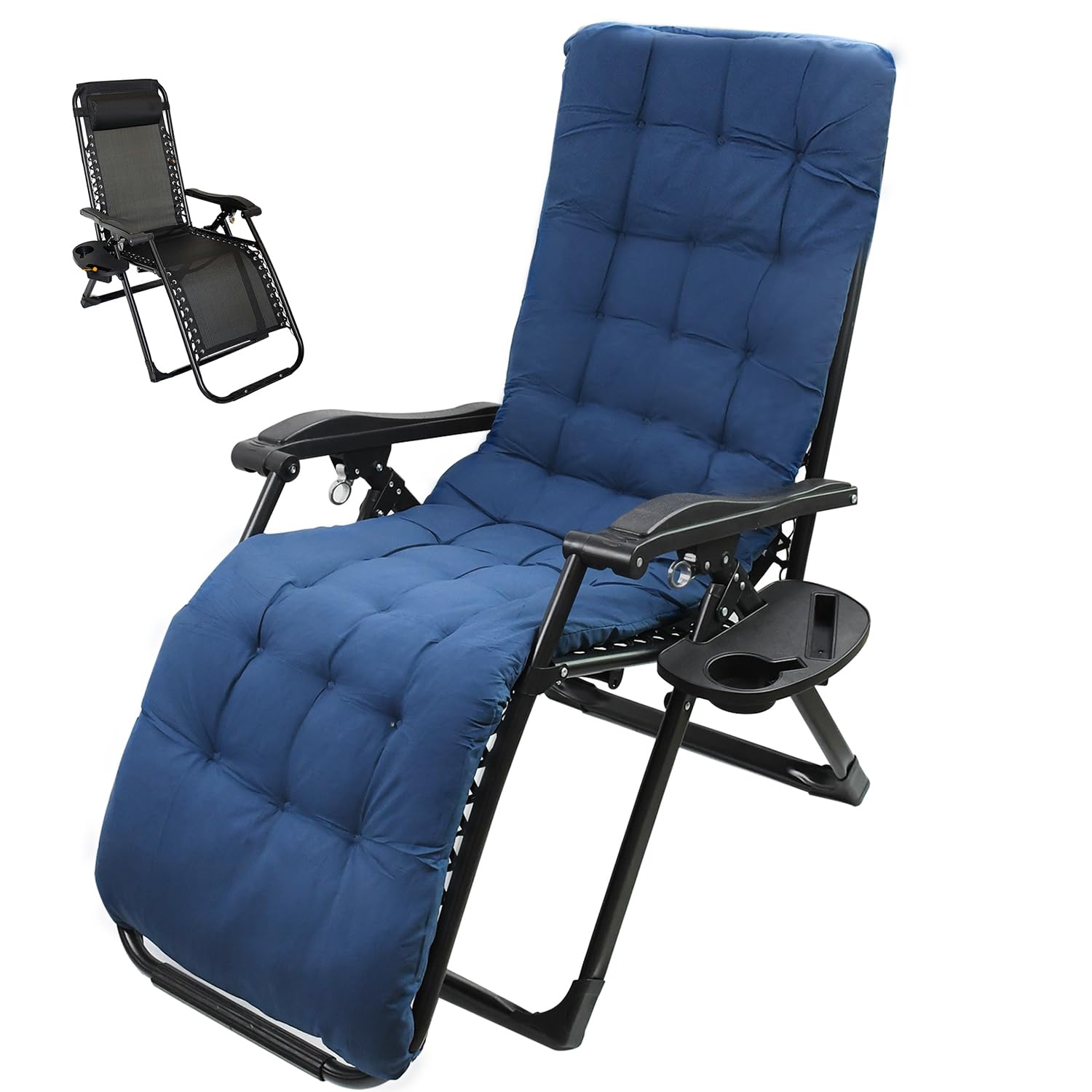 【送料無料】lixinixil リクライニングチェア 折りたたみ 椅子 角度調節 リクライニングチェア アウトドア キャンプ カップホルダー付 一人掛け ゼログラビティーチェア 耐荷重160kg 頑丈 キャンプ レジャー 屋外 (ネイビー)