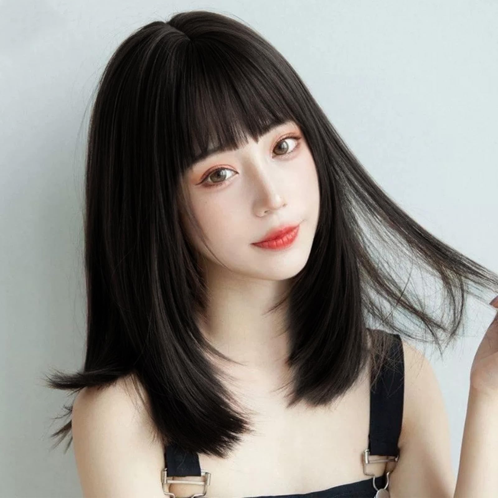 【送料無料】EMMOR ウィッグ セミロング かつら 女性 フルウィッグ 女装 ウィッグ ミディアム ストレート レディース wig 自然 小顔 耐熱 レイヤー ネット付き ブラック