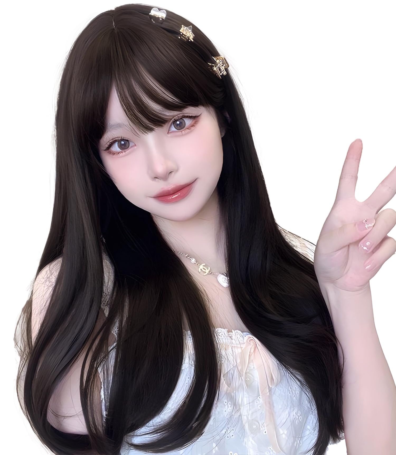 【送料無料】Limakaraウィッグ フルウィッグ レディース ロング カール セミロング 自然 小顔効果 前髪ぱっつん かつら 耐熱 通気 女装 ロリータ サイズ調整可能 普段使い 女性用 フリーサイズ ネット付き 黒茶色