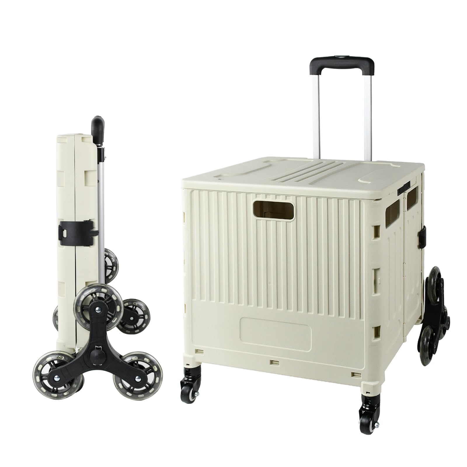 楽天COCO 生活便利グッズ【送料無料】lixinixil キャリーカート ショッピングカート 買い物カート 台車 折りたたみ ふた付き 耐荷重35kg コンパクト 大容量 3段階調節 4輪 静音 折り畳み 簡単組立 軽量 運搬 アウトドア 家庭用 キャンプ用 ベージュ