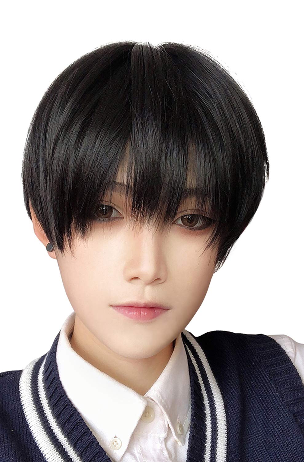 【送料無料】FESHFEN フルウィッグ ウィッグ 短髪 かつら ショート メンズ 男性 人気 ファッション 原宿 ネット付き 自然 男女兼用 DZZ27 ブラック